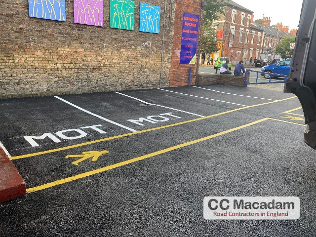 resurfaced business carpark with newly painted lines, Sheffield