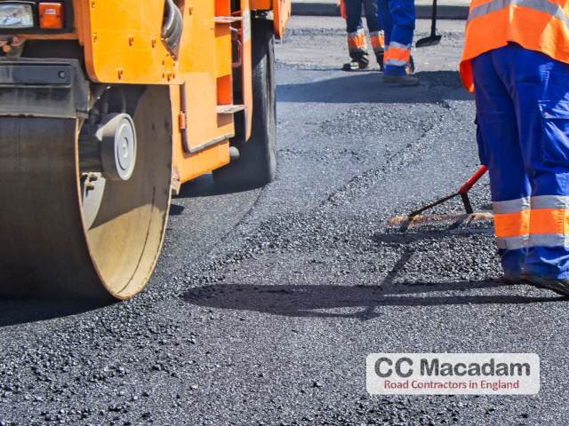 Tarmac contractor laying fresh tarmac, Sheffield